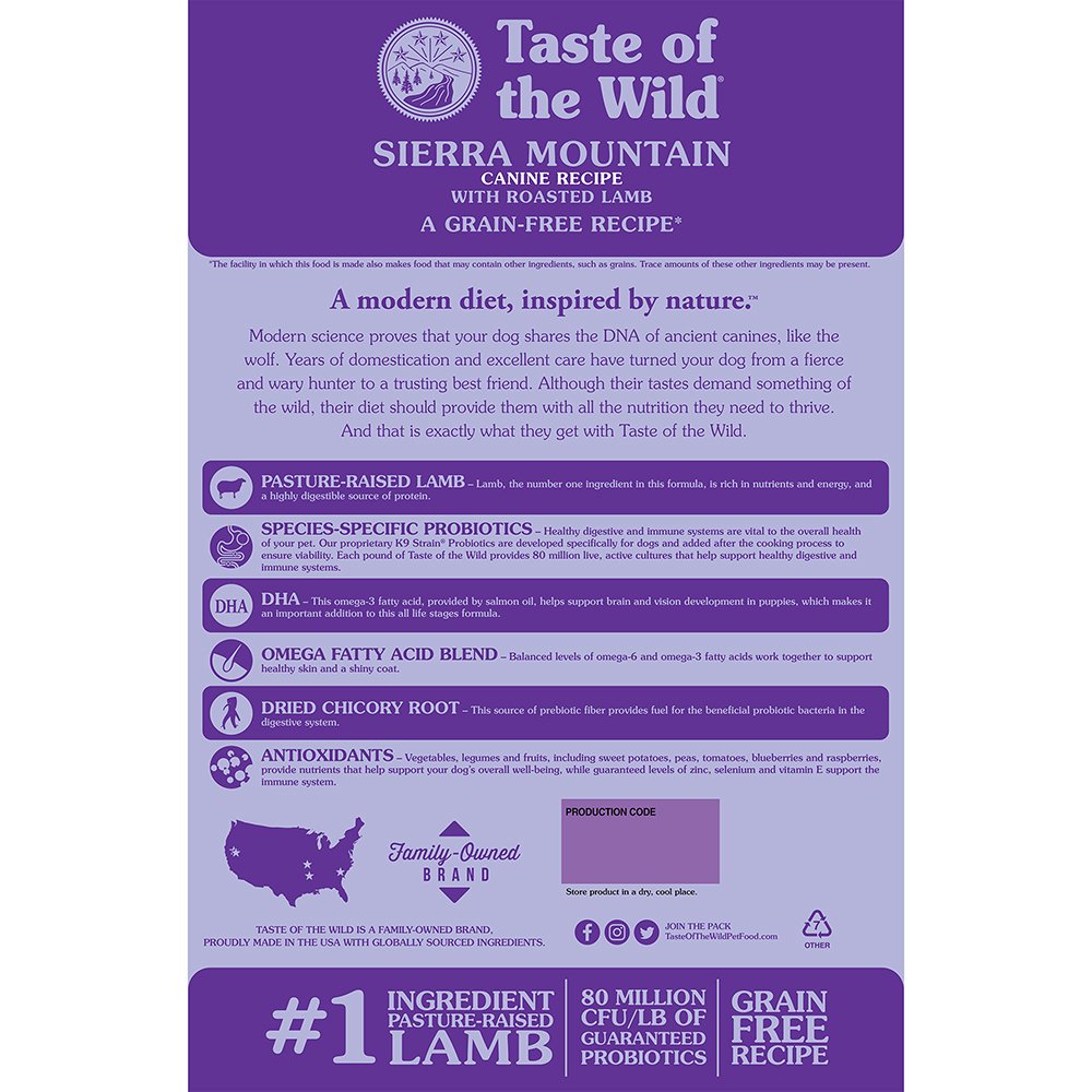 Taste of the Wild Grain-Free Sierra Mountain Canine Recipe w/ Roasted Lamb Dry Dog Food - Image 2