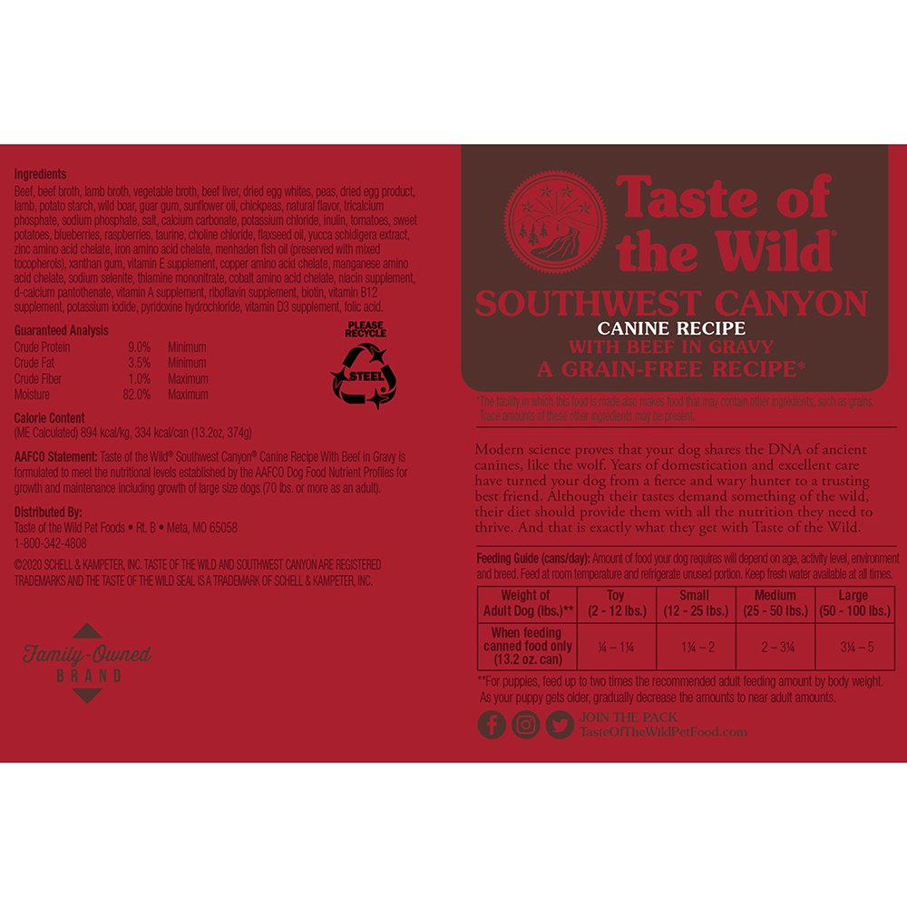 Taste of the Wild Southwest Canyon Recipe Canned Dog Food - Image 2