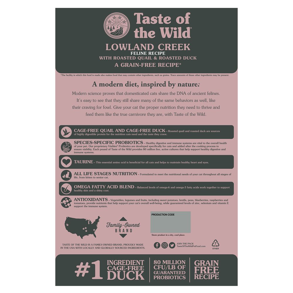 Taste of the Wild Grain-Free Lowland Creek Feline Recipe w/ Roasted Quail & Roasted Duck Dry Cat Food - Image 2