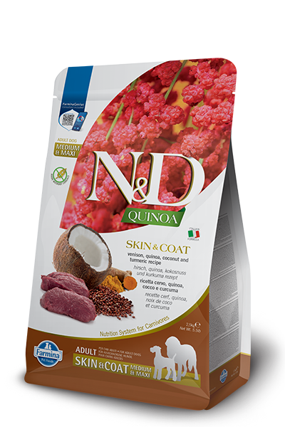 Farmina N&D Quinoa Skin & Coat w/ Venison, Quinoa, Coconut & Turmeric Recipe Adult Medium & Maxi Dry Dog Food