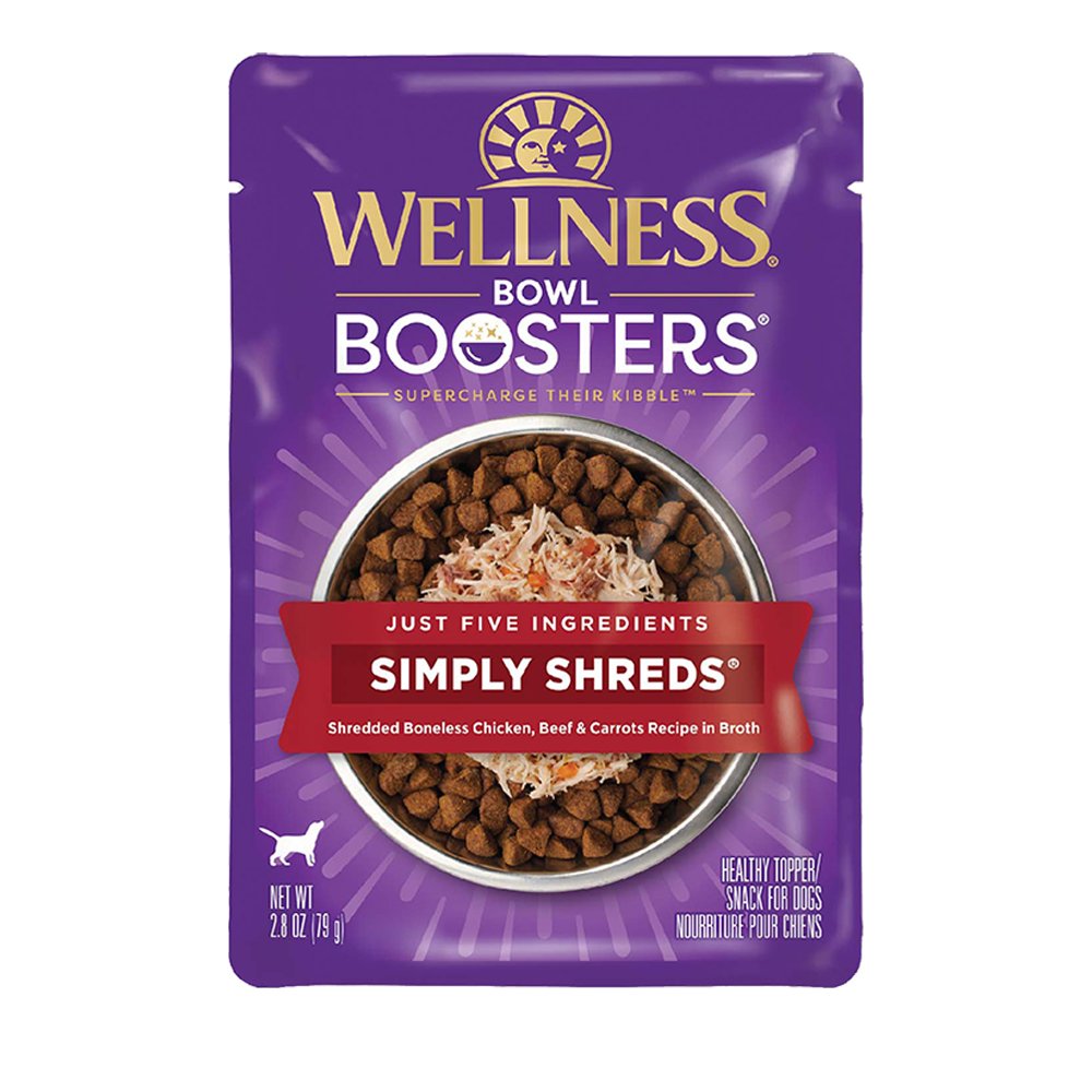 Wellness Bowl Boosters Simply Shreds Boneless Chicken, Beef & Carrots Recipe in Broth Dog Food Topper
