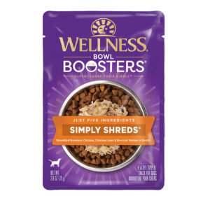 Wellness Bowl Boosters Simply Shreds Boneless Chicken, Chicken Liver & Broccoli Recipe in Broth Dog Food Topper
