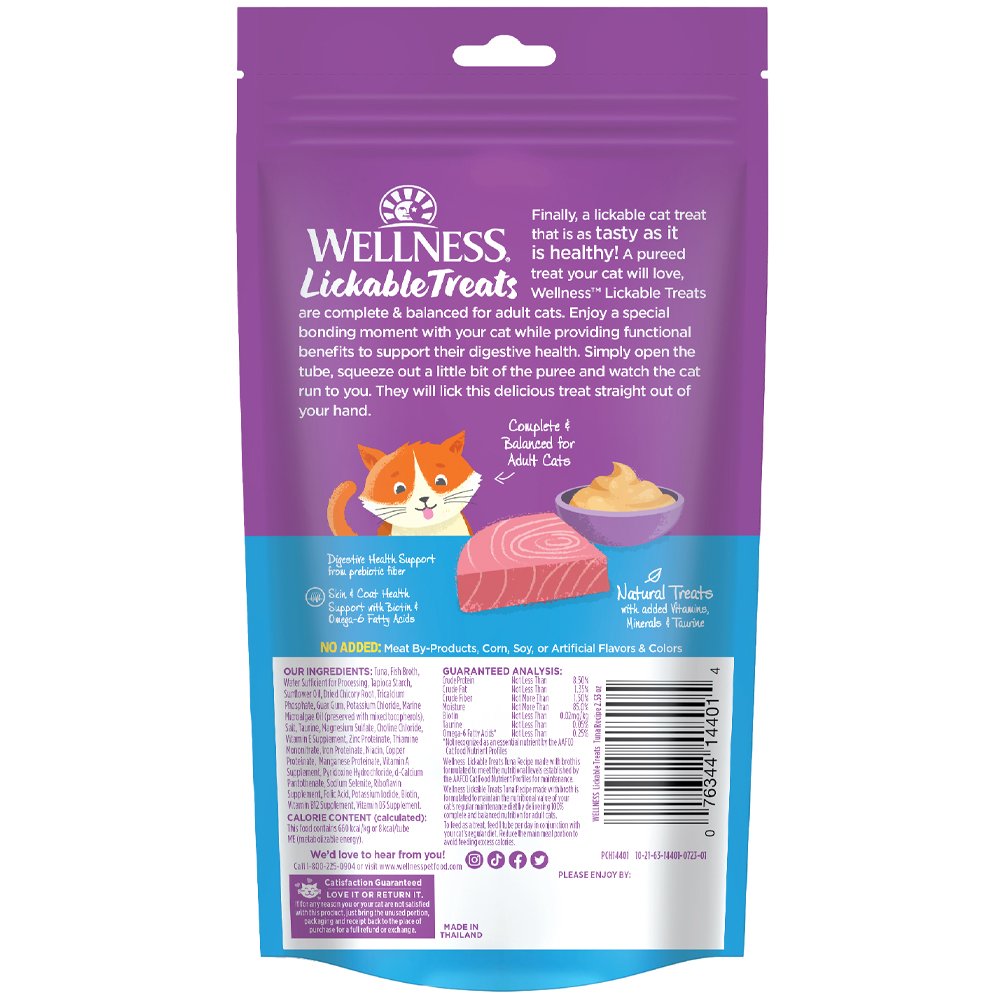 Wellness Tuna Recipe w/ Bone Broth Lickable Cat Treats, 6-Pack - Image 2