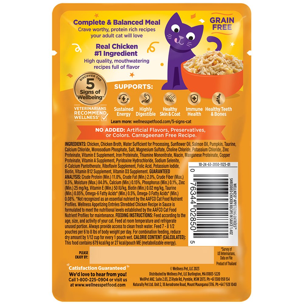 Wellness Appetizing Entrées Shredded Chicken Recipe in Sauce Adult Wet Cat Food - Image 2