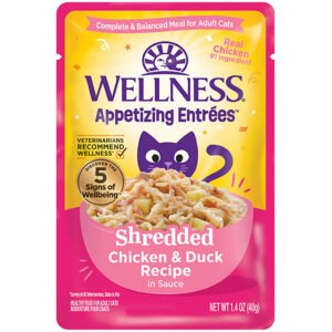 Wellness Appetizing Entrรฉes Shredded Chicken & Duck Recipe in Sauce Adult Wet Cat Food