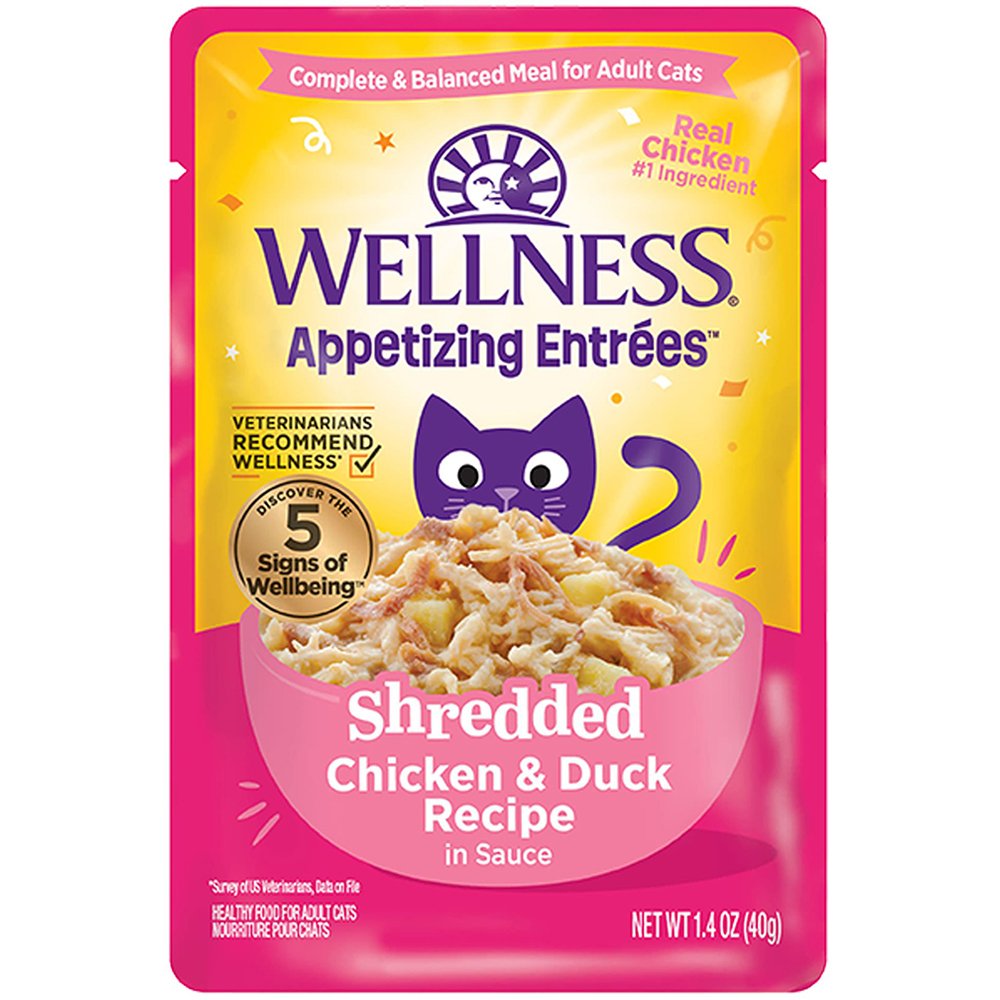 Wellness Appetizing Entrées Shredded Chicken & Duck Recipe in Sauce Adult Wet Cat Food