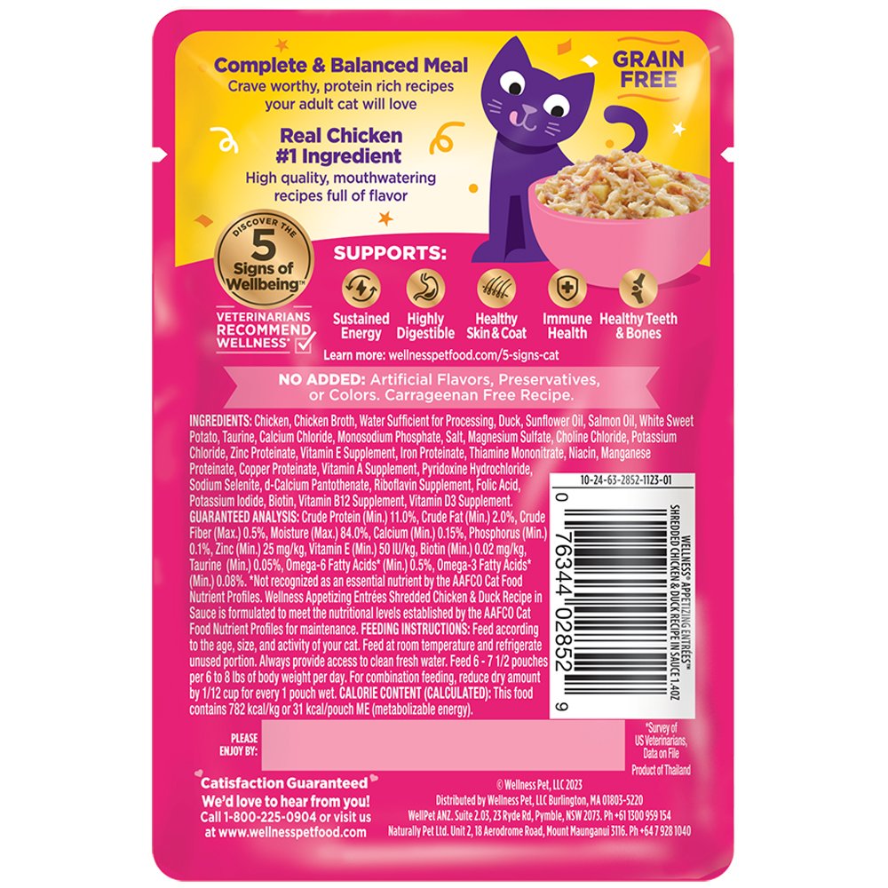 Wellness Appetizing Entrées Shredded Chicken & Duck Recipe in Sauce Adult Wet Cat Food - Image 2