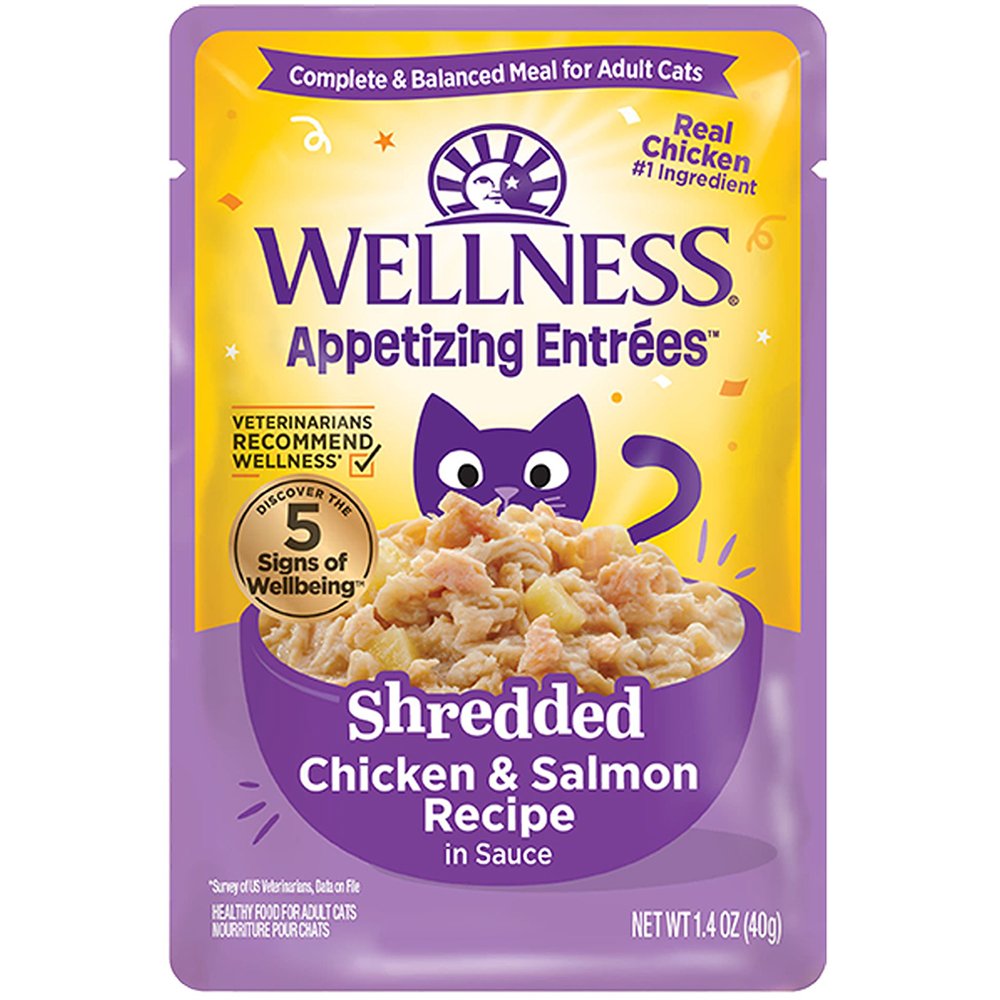 Wellness Appetizing Entrées Shredded Chicken & Salmon Recipe in Sauce Adult Wet Cat Food