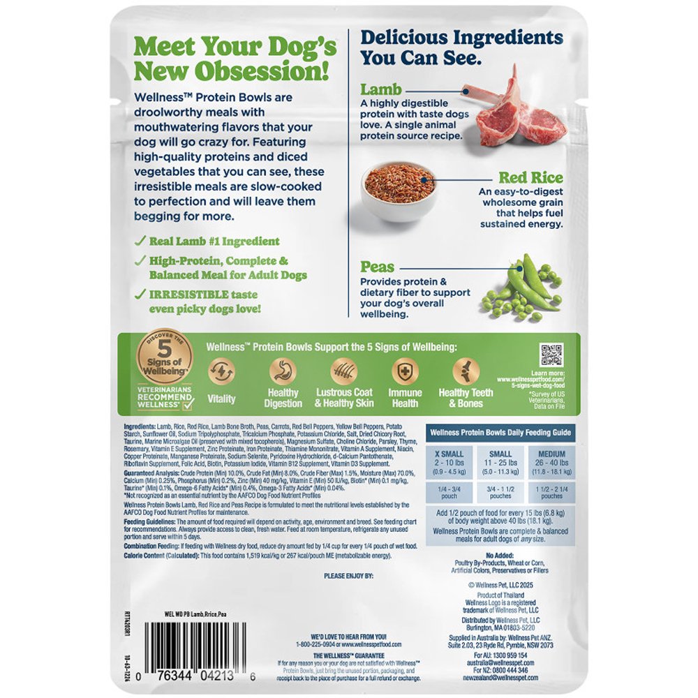 Wellness Protein Bowls Lamb, Red Rice & Peas Recipe Adult Whole Meat Wet Dog Food - Image 2