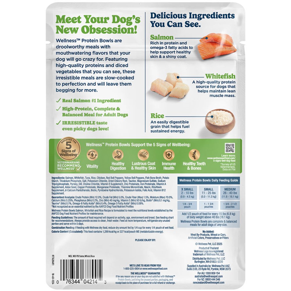 Wellness Protein Bowls Salmon, Whitefish & Rice Recipe Adult Whole Meat Wet Dog Food - Image 2
