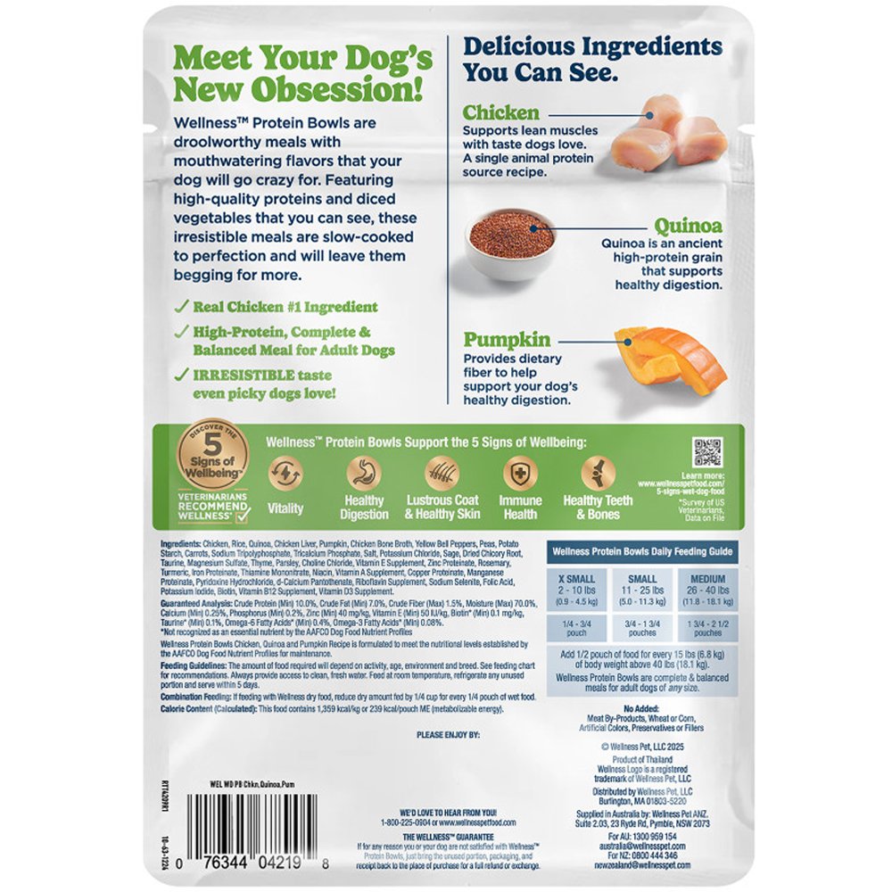 Wellness Protein Bowls Chicken, Quinoa & Pumpkin Recipe Adult Whole Meat Wet Dog Food - Image 2