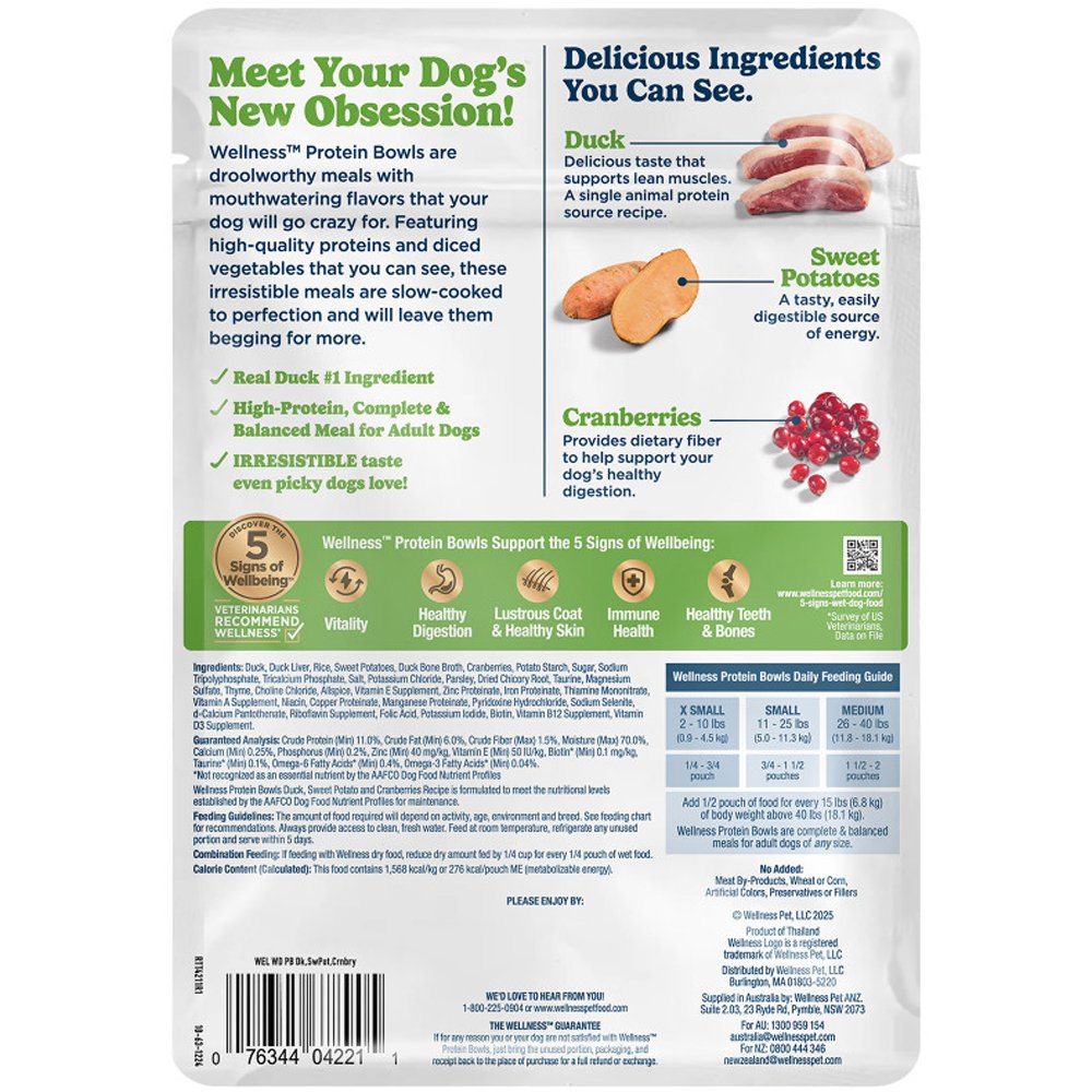 Wellness Protein Bowls Duck, Sweet Potato & Cranberries Recipe Adult Whole Meat Wet Dog Food - Image 2
