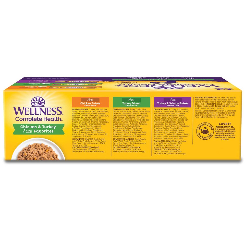 Wellness Complete Health Grain Free Chicken & Turkey Pate Favorites Variety Pack Canned Cat Food - Image 2