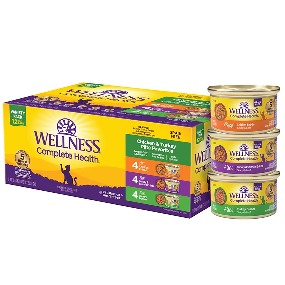 Wellness Complete Health Grain Free Chicken & Turkey Pate Favorites Variety Pack Canned Cat Food