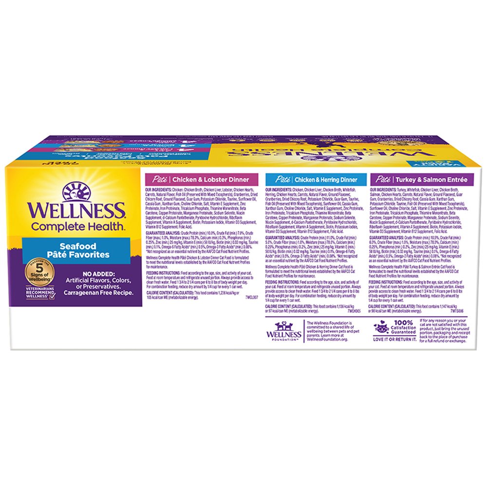 Wellness Complete Health Grain Free Seafood Pate Favorites Variety Pack Canned Cat Food - Image 2