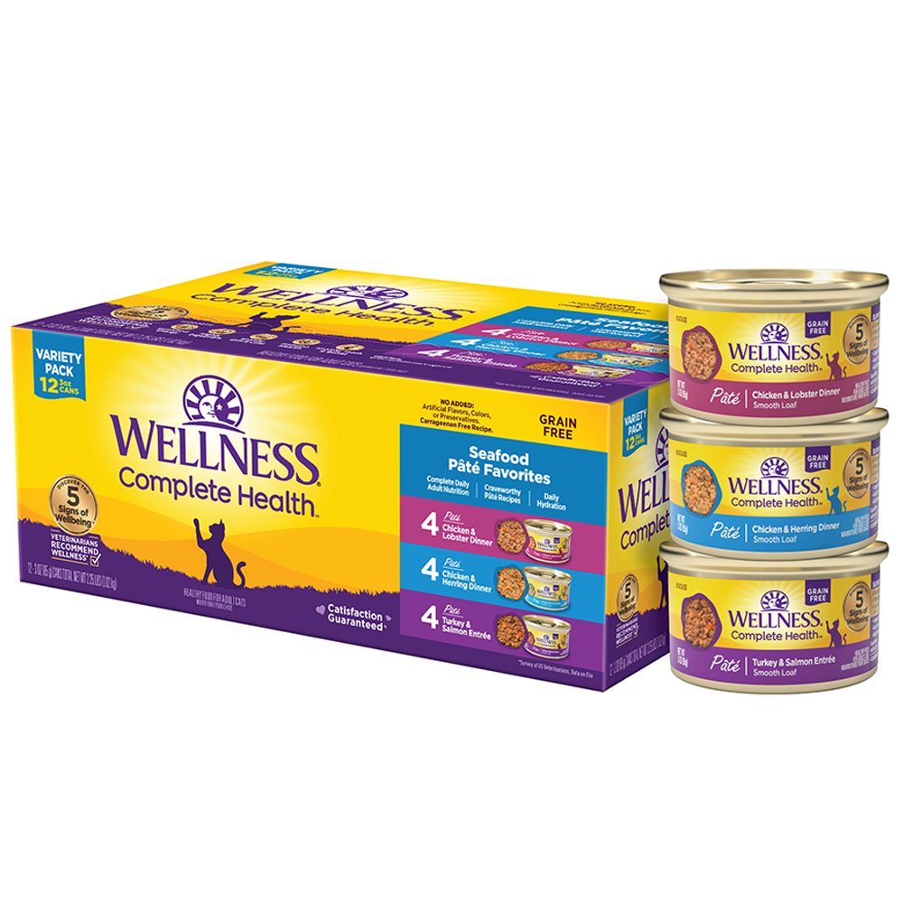 Wellness Complete Health Grain Free Seafood Pate Favorites Variety Pack Canned Cat Food