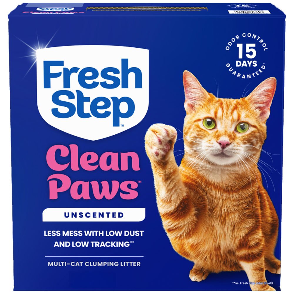 Fresh Step Clean Paws Unscented w/ Low Dust & Low Tracking Multi-Cat Clumping Cat Litter
