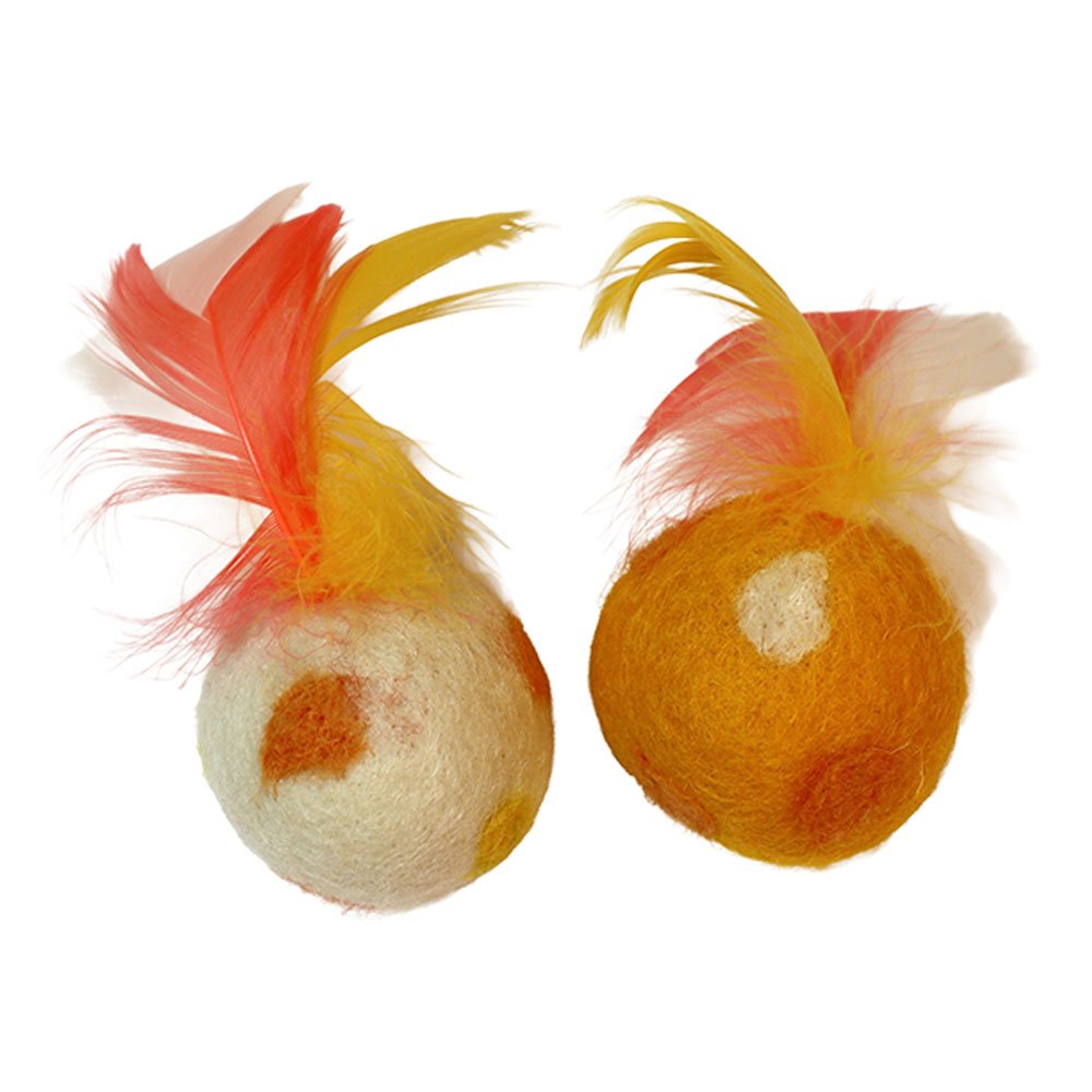 Fog City Pet Felt Balls w/ Feathers Batting Cat Toys, 2-Pack