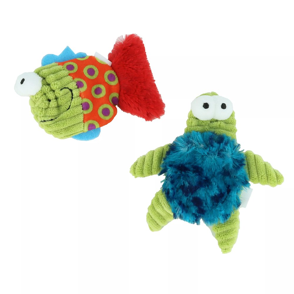Turbo Whimsy Fish & Turtle Plush Cat Toys, 2-Pack