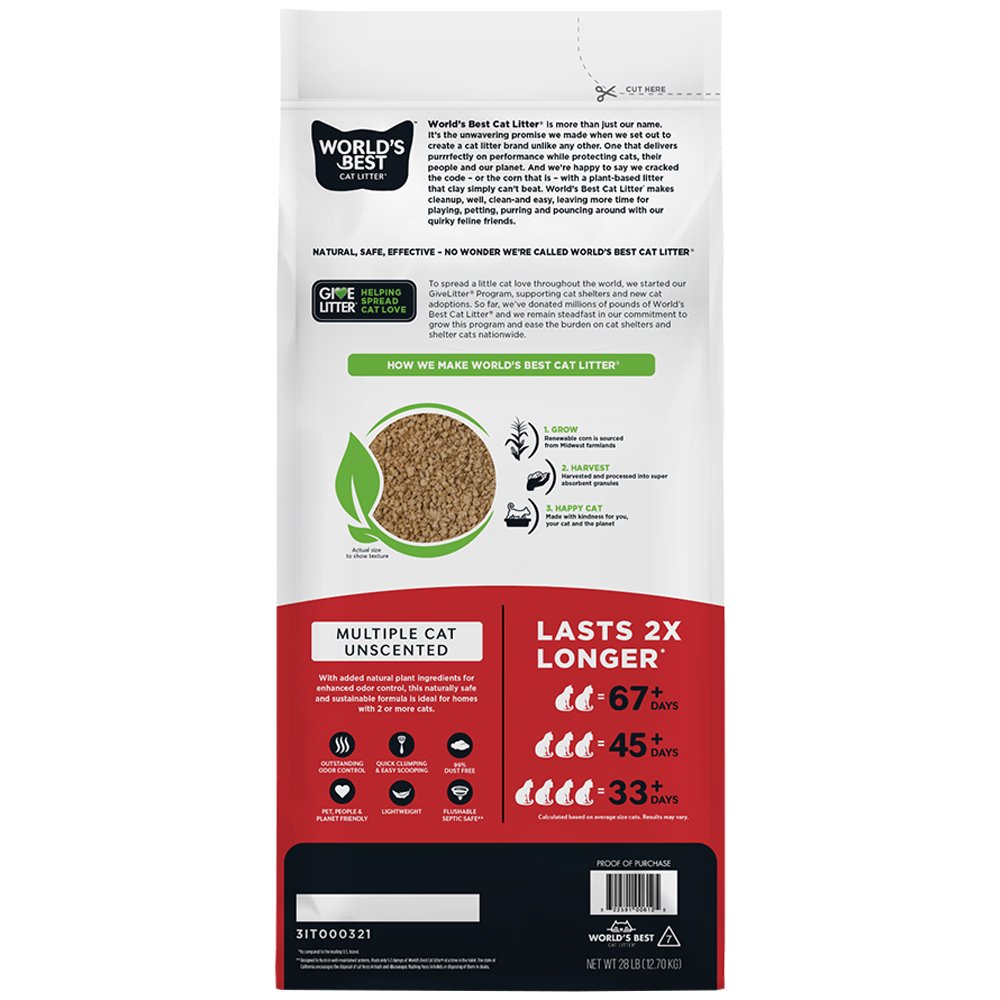 World's Best Multiple Cat Unscented Clumping Cat Litter - Image 2