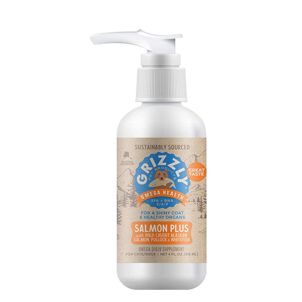 Grizzly Salmon Plus for Shiny Coat & Healthy Organs w/ Wild-Caught Alaskan Salmon, Pollock & Whitefish Dog & Cat Food Supplement