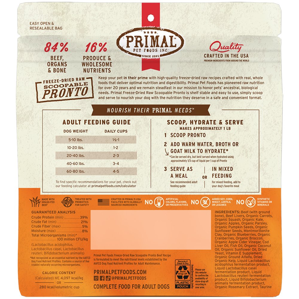 Primal Freeze-Dried Raw Scoopable Pronto Beef Recipe Adult Dog Food - Image 2