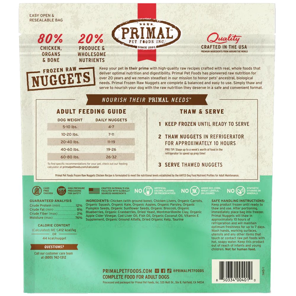 Primal Frozen Raw Nuggets Chicken Recipe Adult Dog Food - Image 3