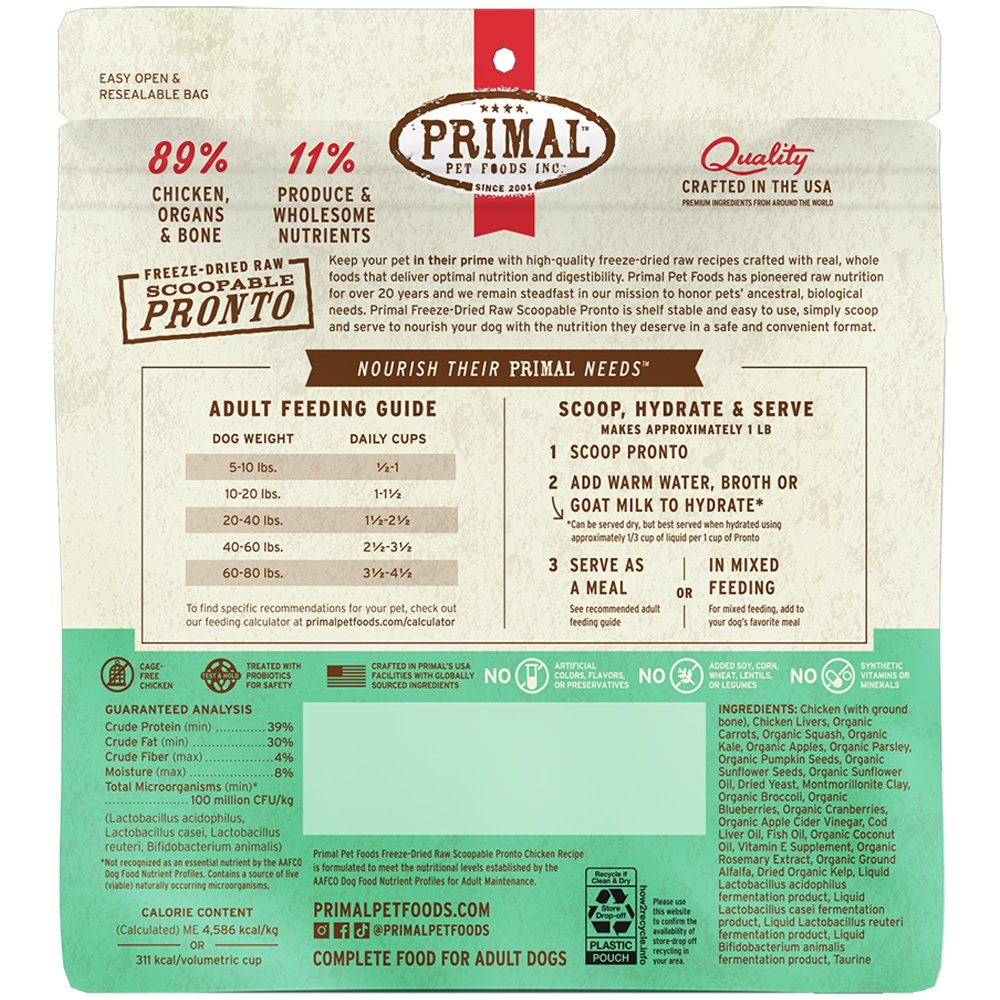 Primal Freeze-Dried Raw Scoopable Pronto Chicken Recipe Adult Dog Food - Image 2