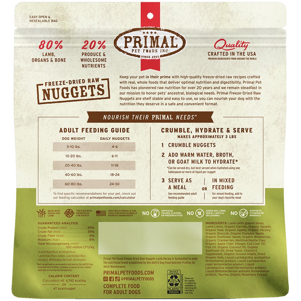 Primal Freeze-Dried Raw Nuggets Lamb Recipe Adult Dog Food - Image 2