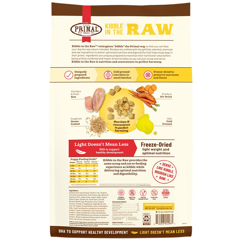 Primal Kibble In The Raw Puppy Chicken & Pork Recipe Kibble-Sized Bites Freeze-Dried Raw Dog Food - Image 3