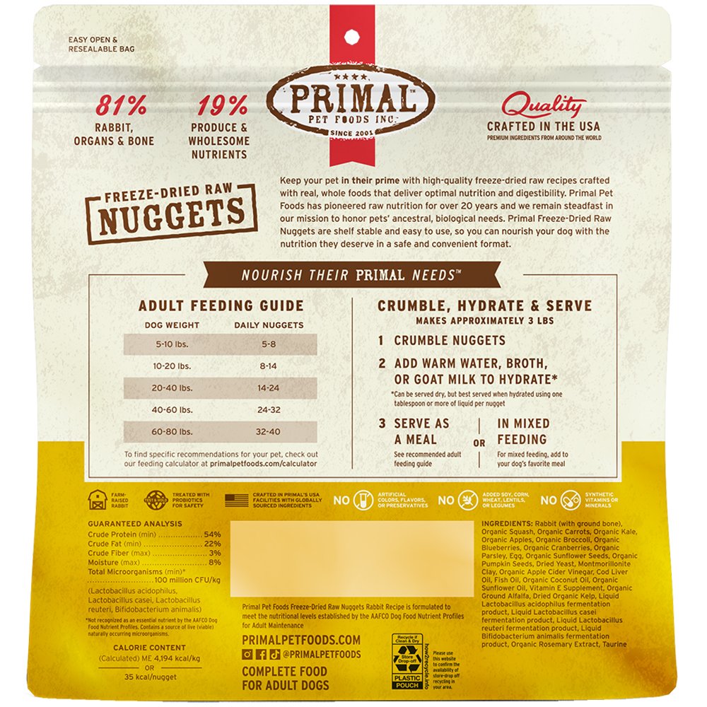 Primal Freeze-Dried Raw Nuggets Rabbit Recipe Adult Dog Food - Image 2