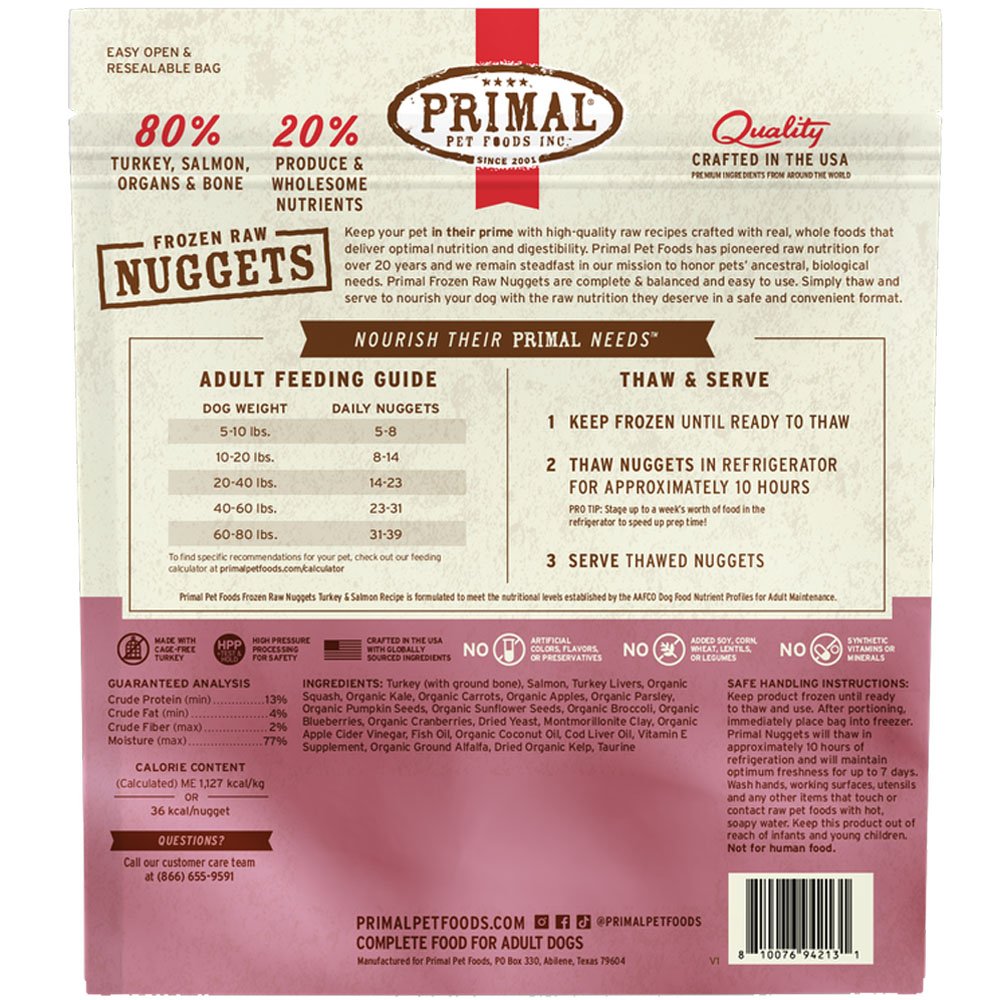 Primal Frozen Raw Nuggets Turkey & Salmon Recipe Adult Dog Food - Image 3