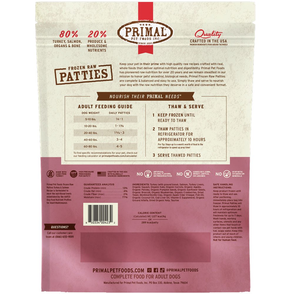 Primal Frozen Raw Patties Turkey & Salmon Recipe Adult Dog Food - Image 3