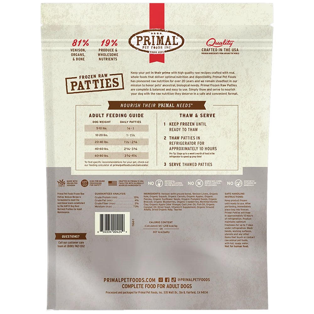 Primal Raw Frozen Canine Patties Venison Formula Dog Food - Image 3