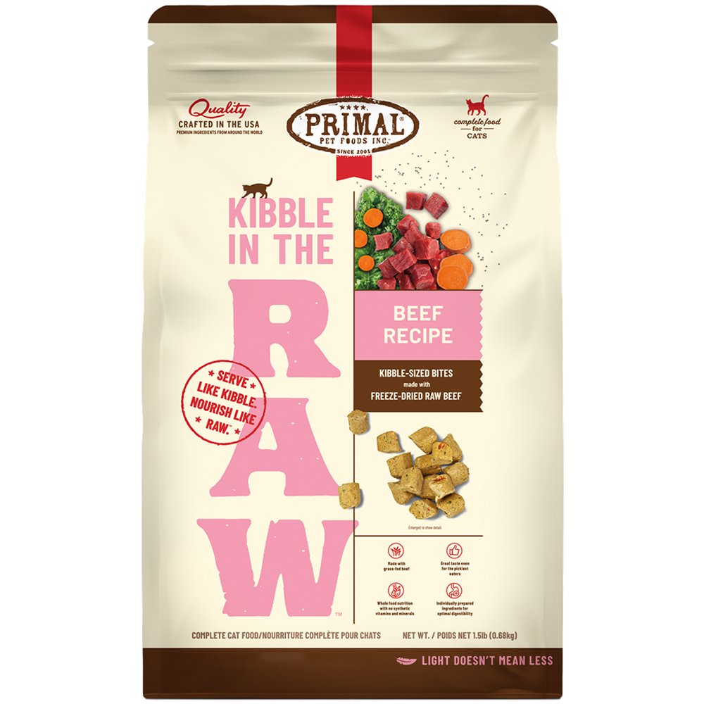Primal Kibble In The Raw Beef Recipe Kibble-Sized Bites Freeze-Dried Raw Cat Food