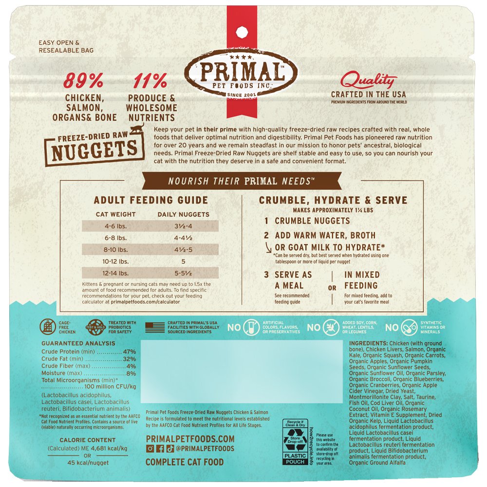Primal Freeze-Dried Raw Nuggets Chicken & Salmon Recipe Adult Cat Food - Image 2