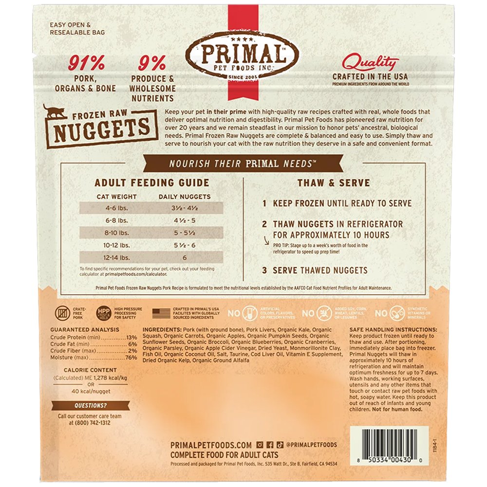 Primal Raw Frozen Feline Nuggets Pork Formula Cat Food - Image 3