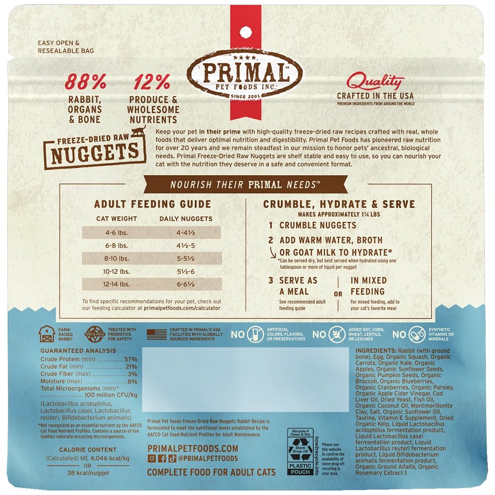 Primal Freeze-Dried Raw Nuggets Rabbit Recipe Adult Cat Food - Image 2