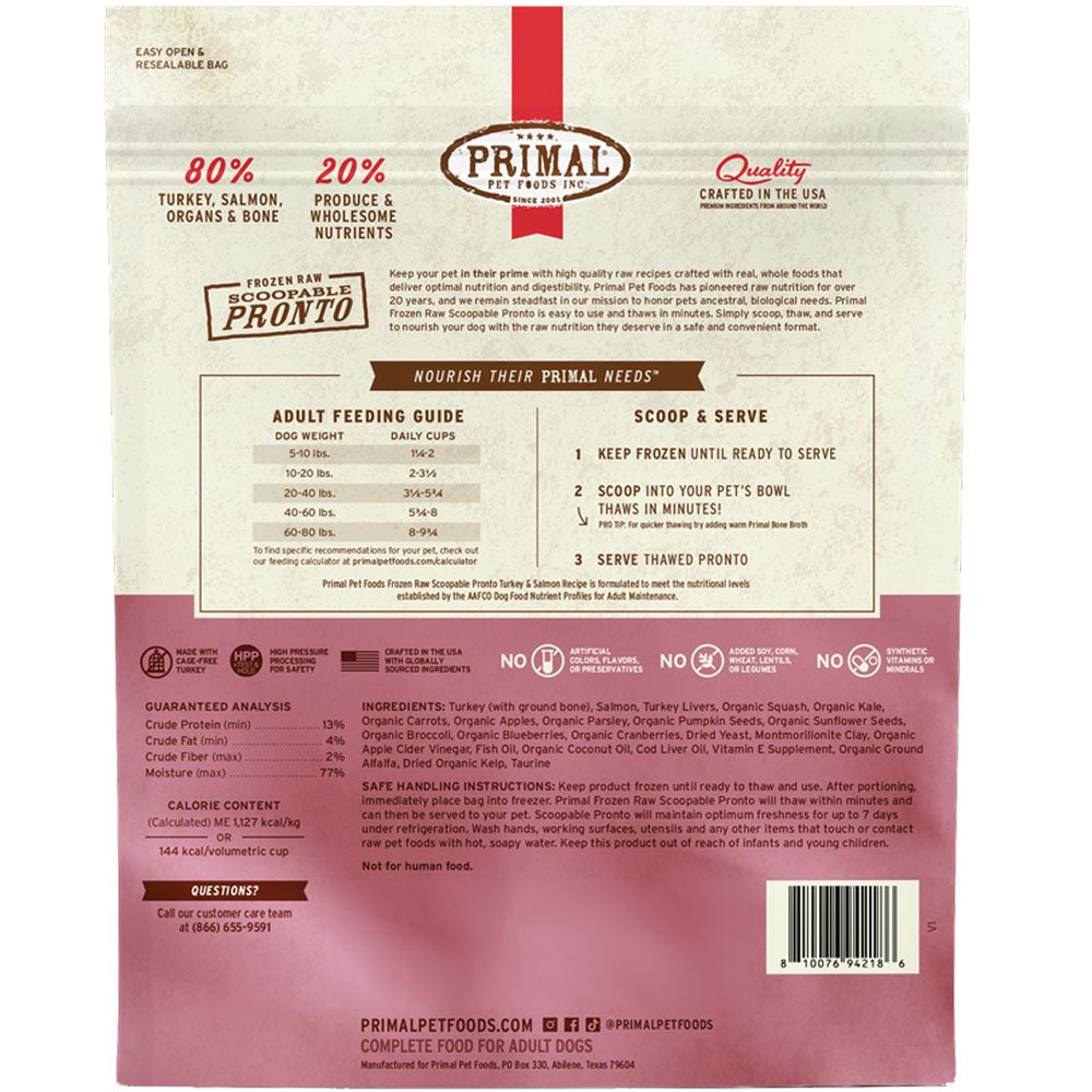 Primal Frozen Raw Scoopable Pronto Turkey & Salmon Recipe Adult Dog Food - Image 3