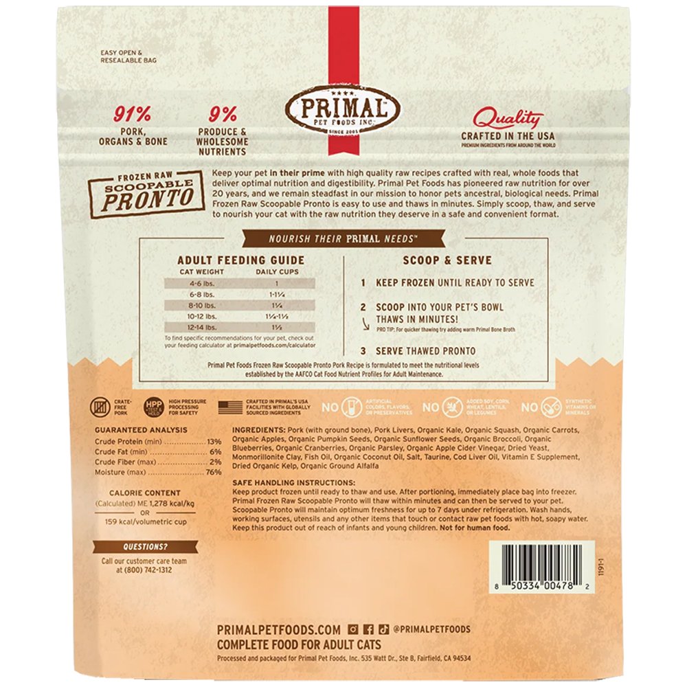 Primal Pronto Raw Frozen Feline Pork Formula Cat Food - Image 3