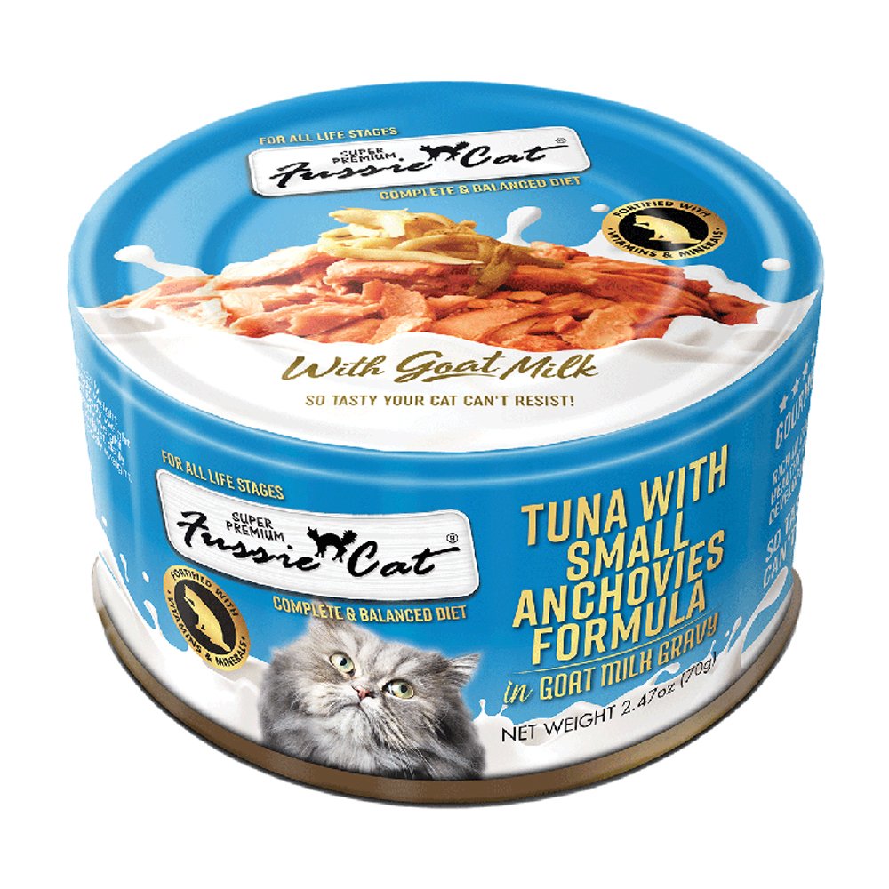 Fussie Cat Super Premium Tuna w/ Small Anchovies Formula in Goat Milk Canned Cat Food
