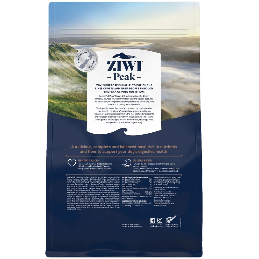 ZIWI Peak Steam & Dried Grass-Feed Beef w/ Pumpkin Recipe Air-Dried Dog Food - Image 3
