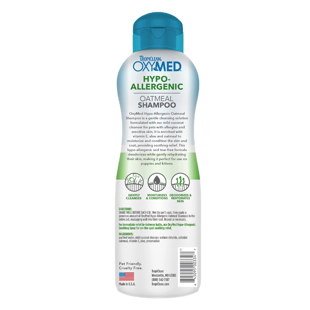 TropiClean OxyMed Hypo-Allergenic Oatmeal Cat & Dog Shampoo - Image 2
