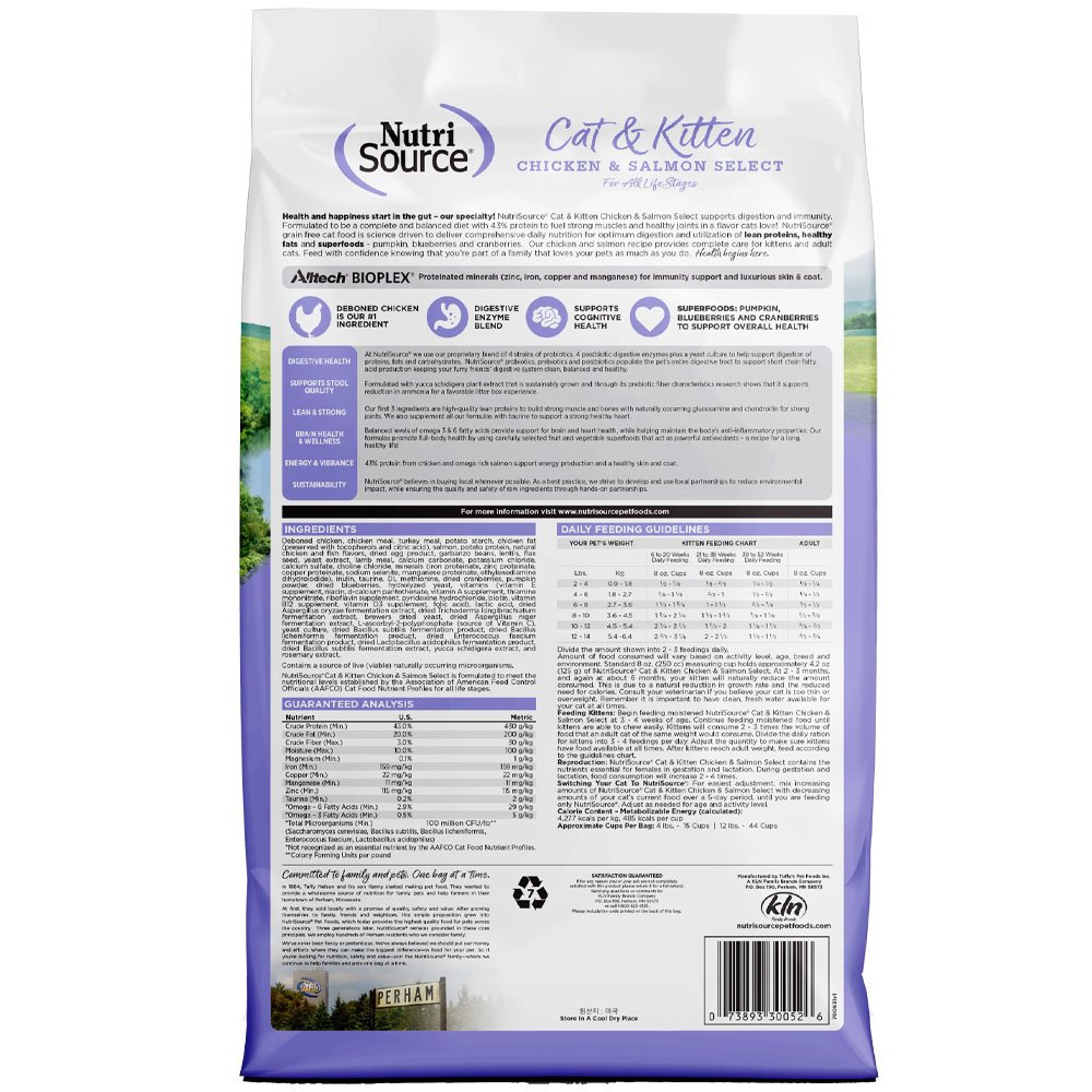 NutriSource Grain Free Chicken & Salmon Select Kitten & Adult Dry Cat Food - Image 2