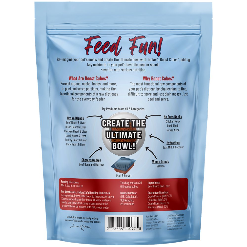Tucker's Boost Cubes Organ Blends Pureed Beef Heart & Liver Blend Frozen Dog & Cat Meal Topper - Image 2
