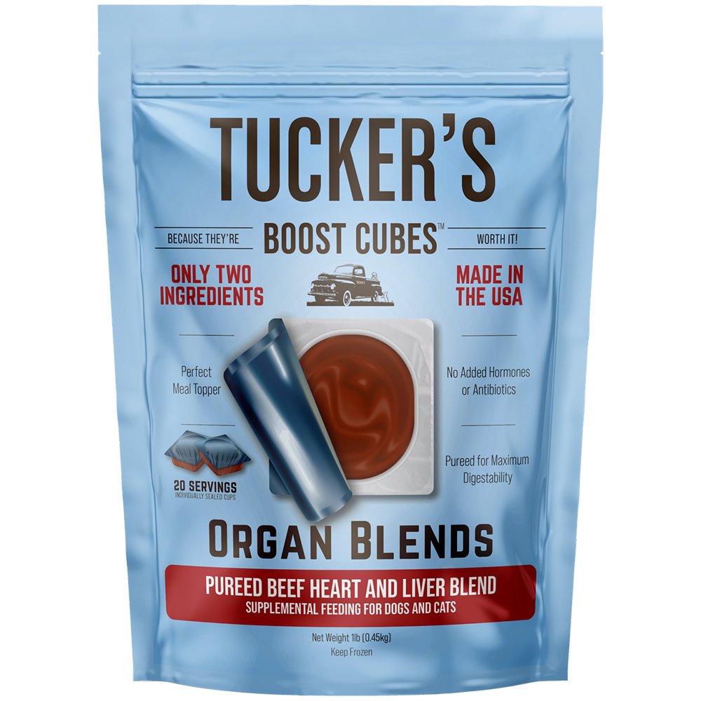 Tucker's Boost Cubes Organ Blends Pureed Beef Heart & Liver Blend Frozen Dog & Cat Meal Topper