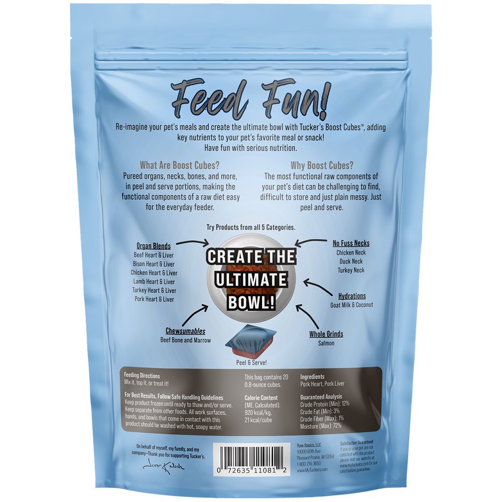 Tucker's Boost Cubes Organ Blends Pureed Pork Heart & Liver Blend Frozen Dog & Cat Meal Topper - Image 2