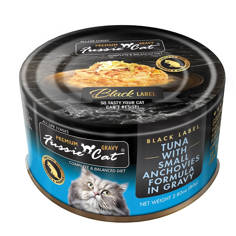 Fussie Cat Black Label Premium Tuna w/ Small Anchovies Formula in Gravy Canned Cat Food
