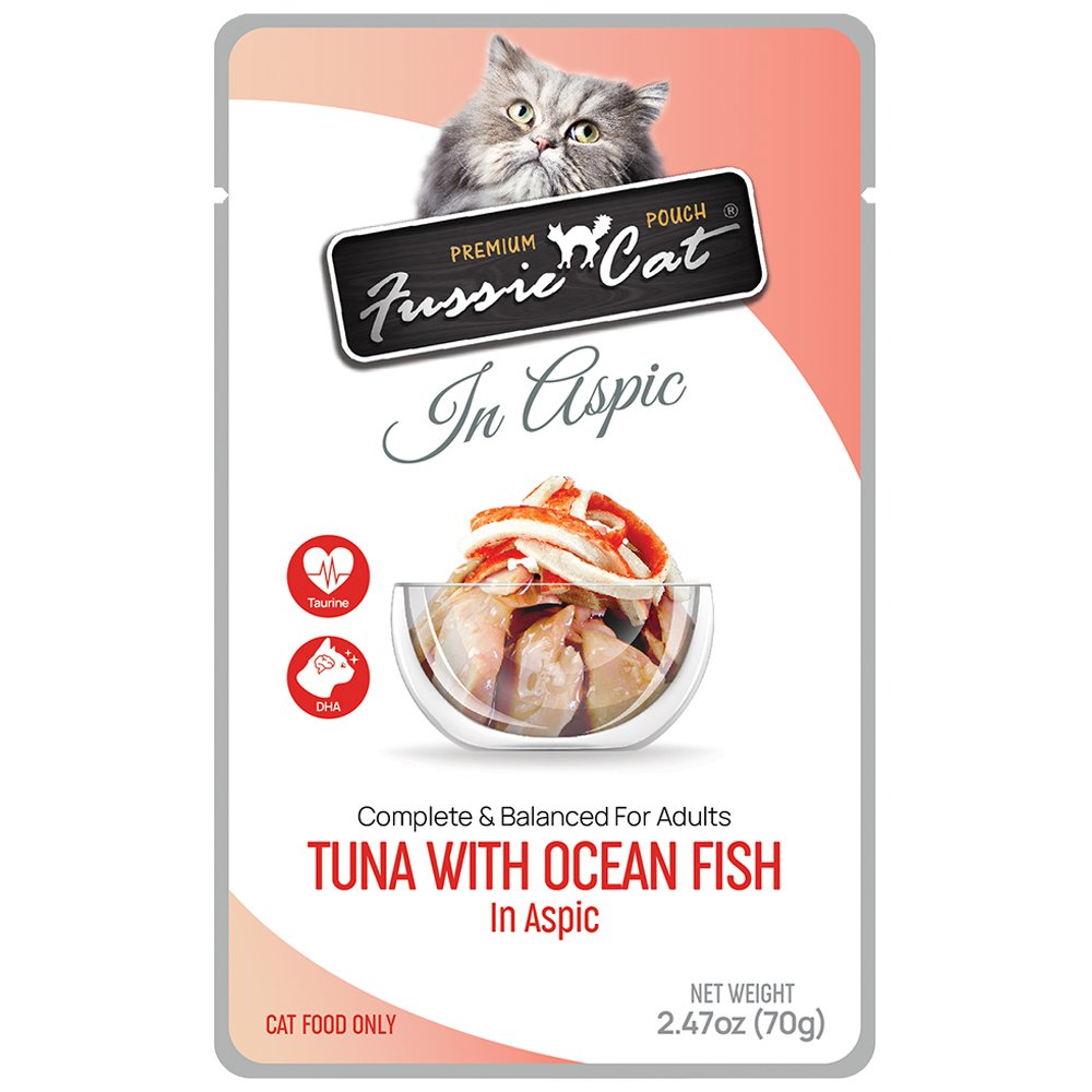 Fussie Cat Premium Pouch Tuna w/ Ocean Fish in Aspic Wet Adult Cat Food