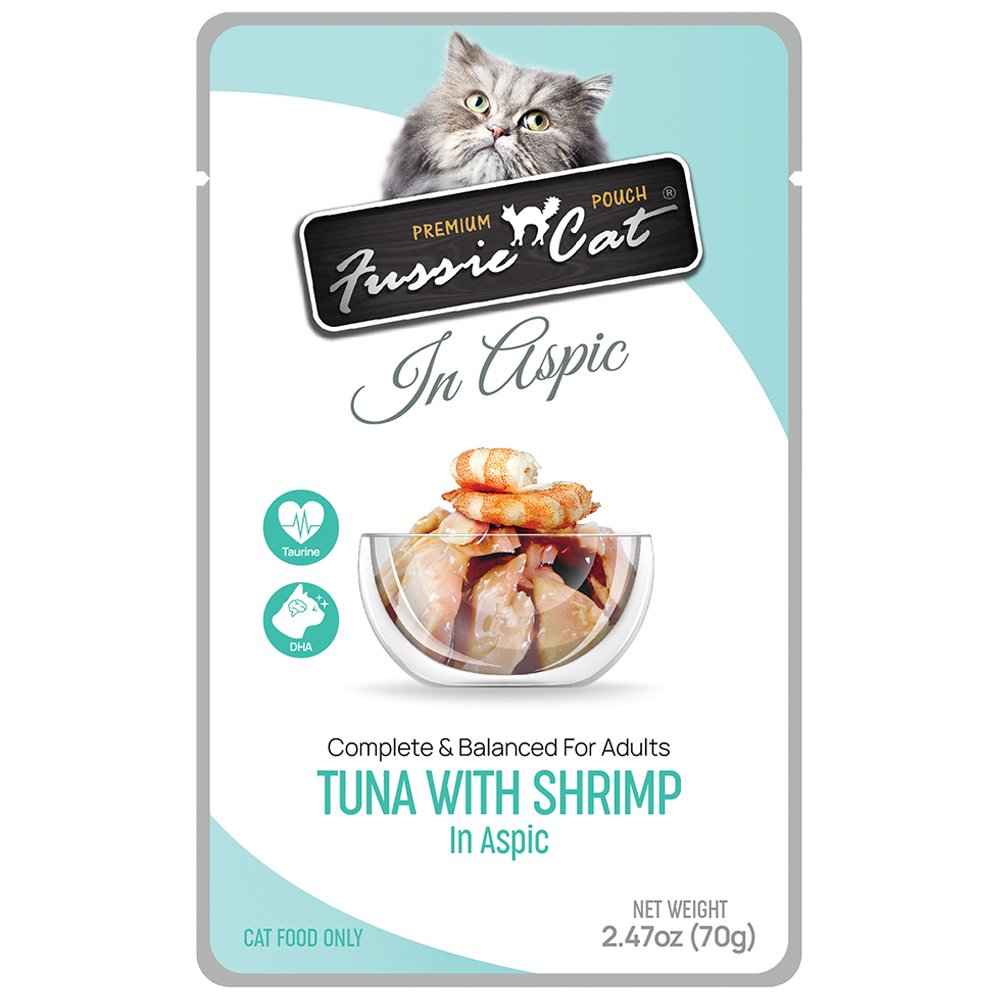 Fussie Cat Premium Pouch Tuna w/ Shrimp in Aspic Wet Adult Cat Food